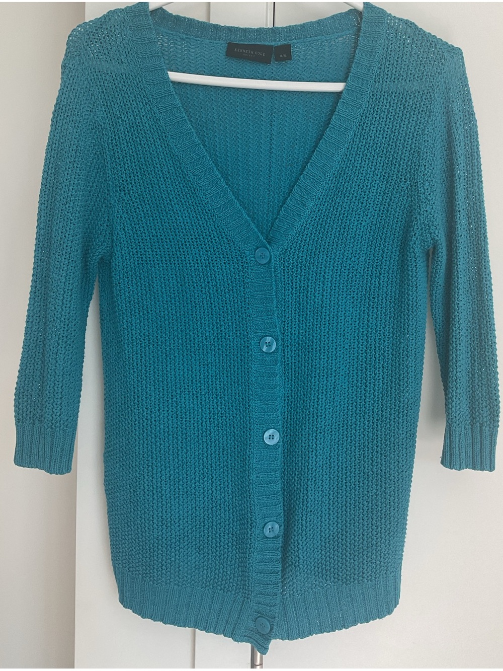 **Kenneth Cole Select  Teal Linen blend 3/4 Knit Cardigan
